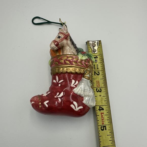 Lot of 2 Fitz & Floyd Christmas Ornament Stocking Horse 2002 & Teddy Wagon 1992 - Picture 7 of 12